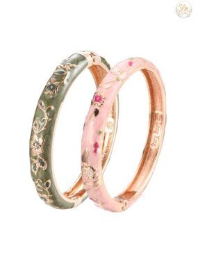 Cloisonne Enamel Butterfly Cuff Bangle Set Hinged Bracelet Jewelry Gift
